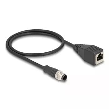Netzwerkkabel DeLOCK M12-Kabel A-codiert 8-polig Stecker auf RJ45-Buchse Cat5e 0,5 m Schwarz