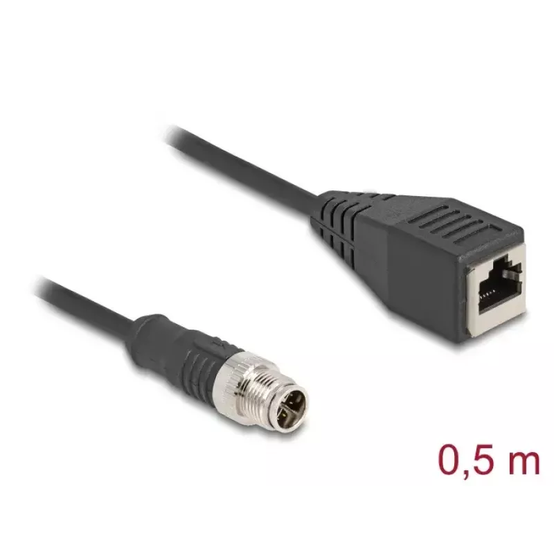 DeLOCK M12 Kabel X-codiert 8 Pin Stecker auf RJ45 Buchse Cat5e 0,5 m Schwarz