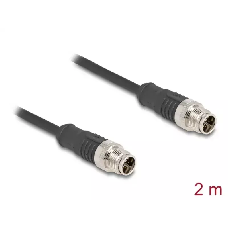 Netzwerkkabel DeLOCK M12 Kabel X-kodiert 8-polig Stecker auf Stecker Cat5e 2 m Schwarz