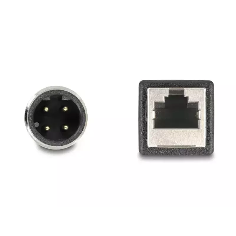 Industrielles Ethernet-Kabel DeLOCK M12 Kabel D-kodiert 4-polig Stecker auf RJ45 Buchse Cat5e 0,5m Schwarz