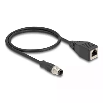 Industrielles Ethernet-Kabel DeLOCK M12 Kabel D-kodiert 4-polig Stecker auf RJ45 Buchse Cat5e 0,5m Schwarz