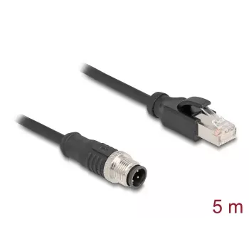 Netzwerkkabel DeLOCK M12 Kabel D-kodiert 4-polig Stecker auf RJ45 Stecker Cat5e 5 m Schwarz