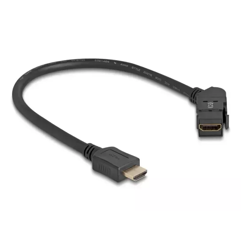 DeLOCK HDMI Panel Mount Buchse 45° abgewinkelt auf HDMI Stecker 30 cm Kabel 8K 60 Hz schwarz
