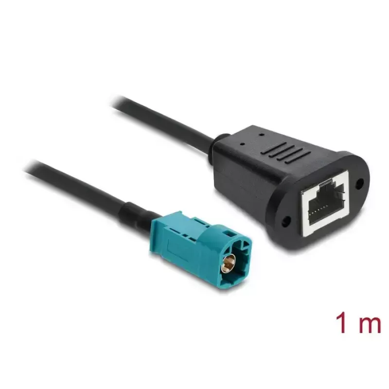 Koaxialkabel DELOCK 90699 mit HSD-Z- auf RJ-45-Steckverbinder, 1 m, schwarz/blau