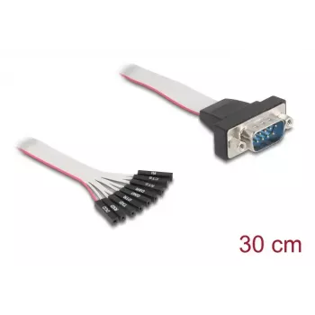 Flachband-RS-232-Kabel DELOCK 9-poliger Buchsenstecker auf D-Sub 9-polig Stecker mit Muttern, 30 cm, schwarz/grau