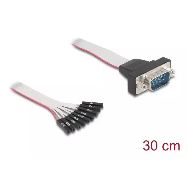 Flachband-RS-232-Kabel DELOCK 9-poliger Buchsenstecker auf D-Sub 9-polig Stecker mit Muttern, 30 cm, schwarz/grau