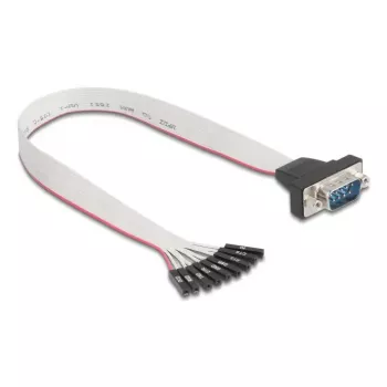 Flachband-RS-232-Kabel DELOCK 9-poliger Buchsenstecker auf D-Sub 9-polig Stecker mit Muttern, 30 cm, schwarz/grau