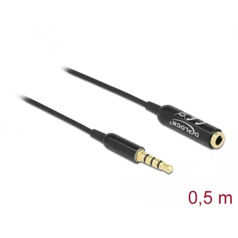 Audio-Verlängerungskabel DeLOCK 66074 3,5 mm 4-polig Stecker auf Buchse Ultra schlank 0,5 m schwarz