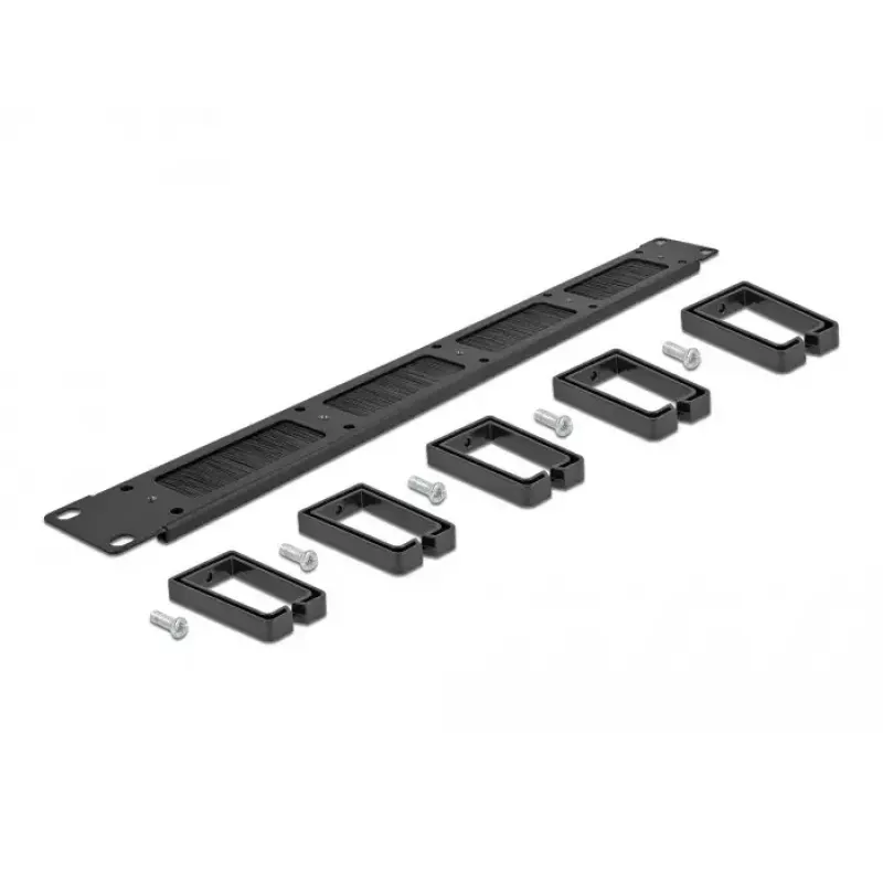 Bürstenpanel DeLOCK 19 Zoll Kabelmanagement-Bürstenleiste mit 5 Haken 1U schwarz