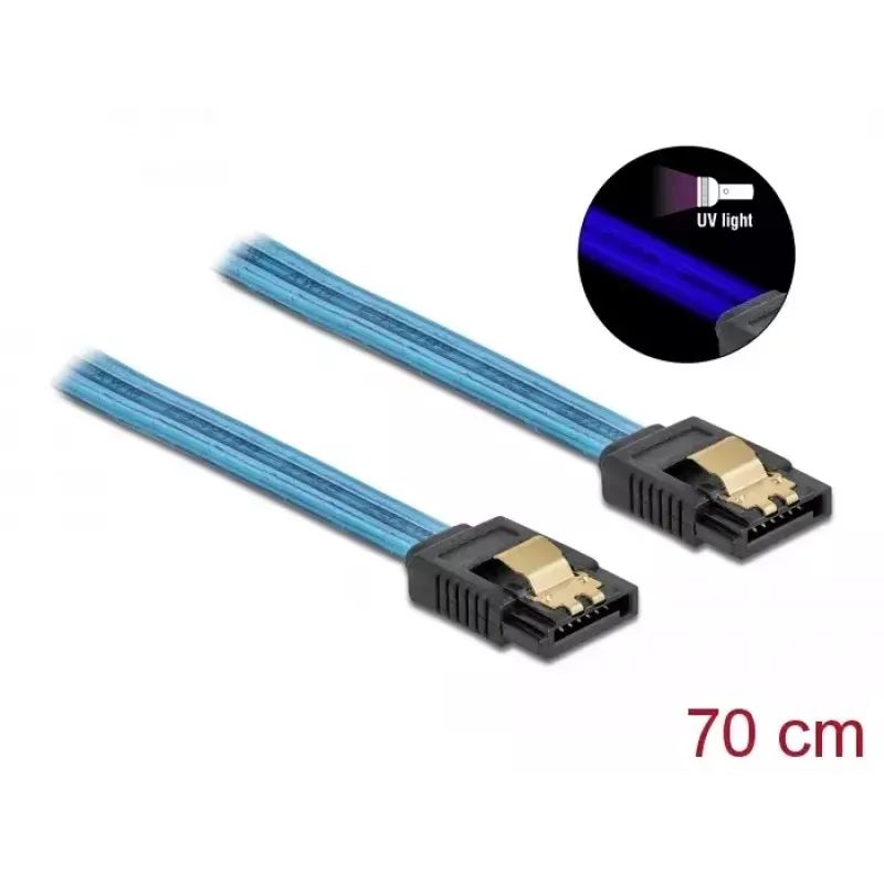 SATA-Kabel DeLOCK 82133 UV-Glow-Effekt Blau 70 cm