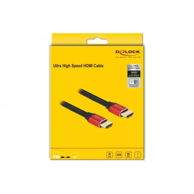 HDMI-Kabel DeLOCK Ultra High Speed 48 Gbit/s 8K 60 Hz rot 1 m