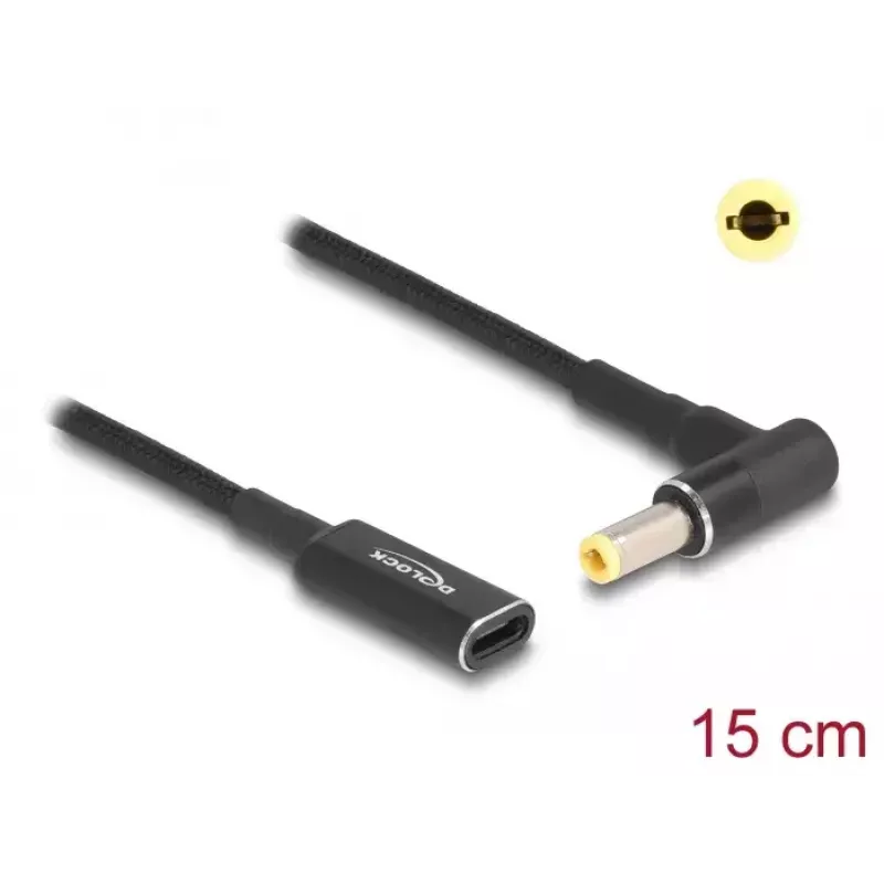 DeLOCK Adapterkabel USB Typ-C Buchse auf 5,5 x 2,5 mm Stecker 90° abgewinkelt 15 cm