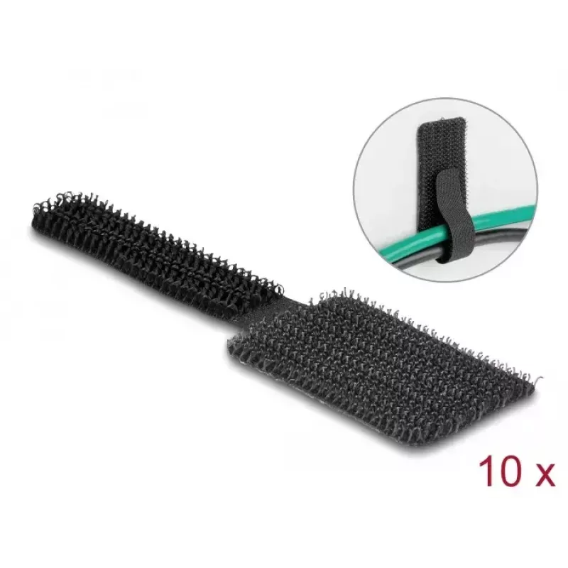 DeLOCK Mini-Klett-Kabelhalter 90 mm x 24 mm selbstklebend 10 Stück schwarz