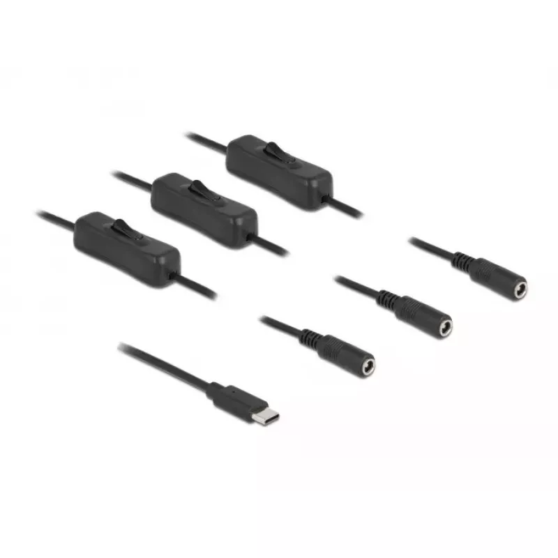 USB Type-C Stecker auf 3 x DC 5,5 x 2,1 mm Buchse Kabel DeLOCK 86801
