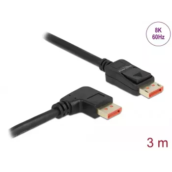 DisplayPort-Kabel DeLOCK 8K 60 Hz 3 m Stecker gerade auf Stecker 90° abgewinkelt