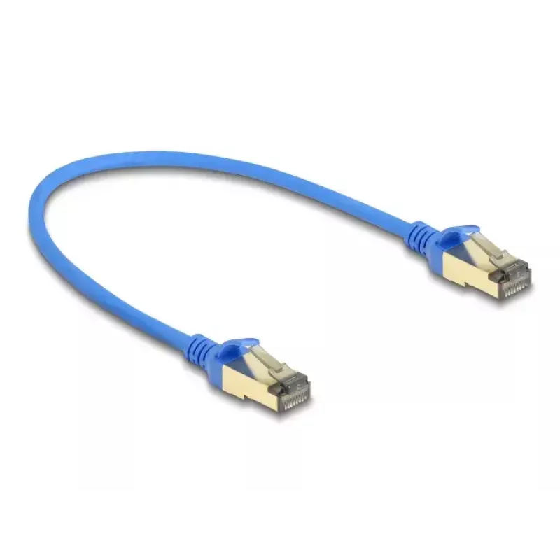 DeLOCK RJ45 Netzwerkkabel Kat.8.1 F/FTP schlank 0,3 m blau 40000 Mbit/s