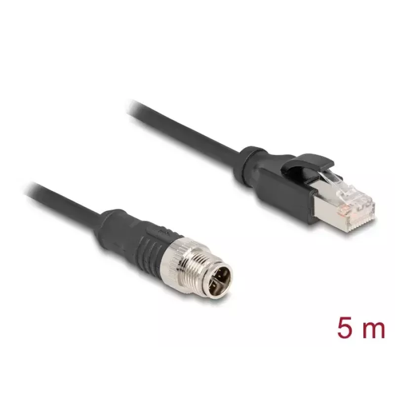 Netzwerkkabel DeLOCK M12 Kabel X-kodiert 8-polig Stecker auf RJ45 Stecker Cat5e 5 m Schwarz