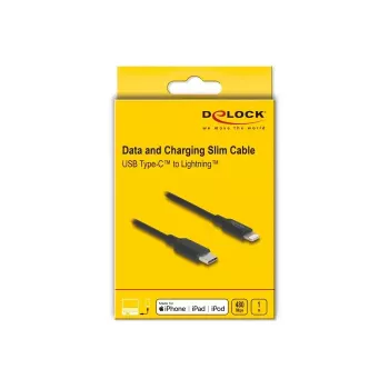 Kabel DELOCK USB-C auf Lightning schlank 1 m, Lightning ↔ USB-C, 9 V 3 A, 3,3 mm, MFi
