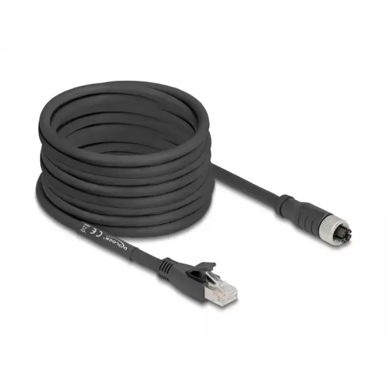 Netzwerkkabel DeLOCK 80595 M12 auf RJ-45 Cat5e 10 m Schwarz
