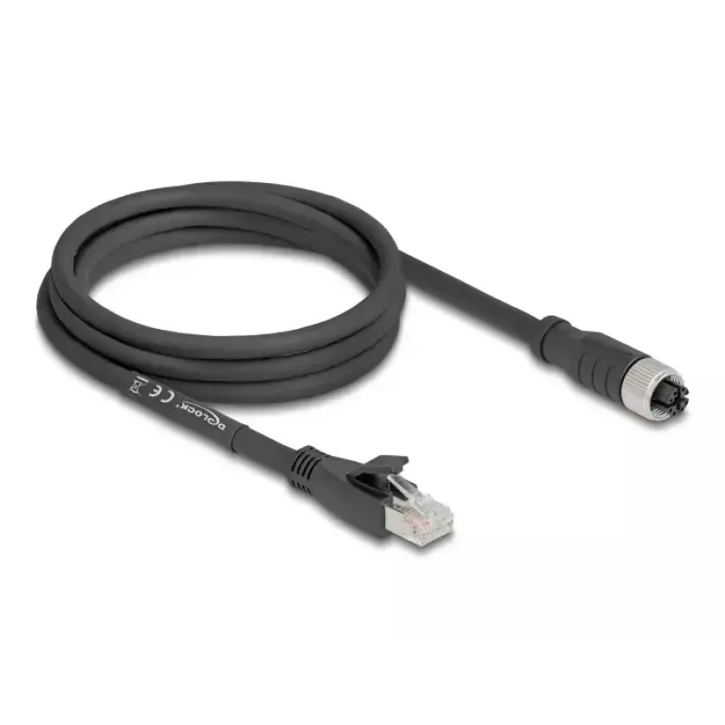Netzwerkkabel DeLOCK 80590 M12 auf RJ-45 Cat5e 2 m Schwarz