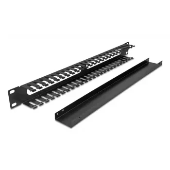 Kabelmanagement-Panel DELOCK 19 Zoll 1U Metall, 2 Öffnungen, schwarz