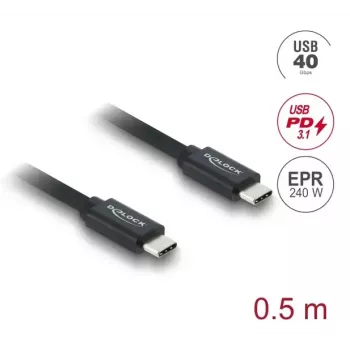 DELOCK Koaxial USB C zu USB C Kabel USB4 Gen 3x2 40 Gbit/s USB PD 3.1 240W 0,5 m