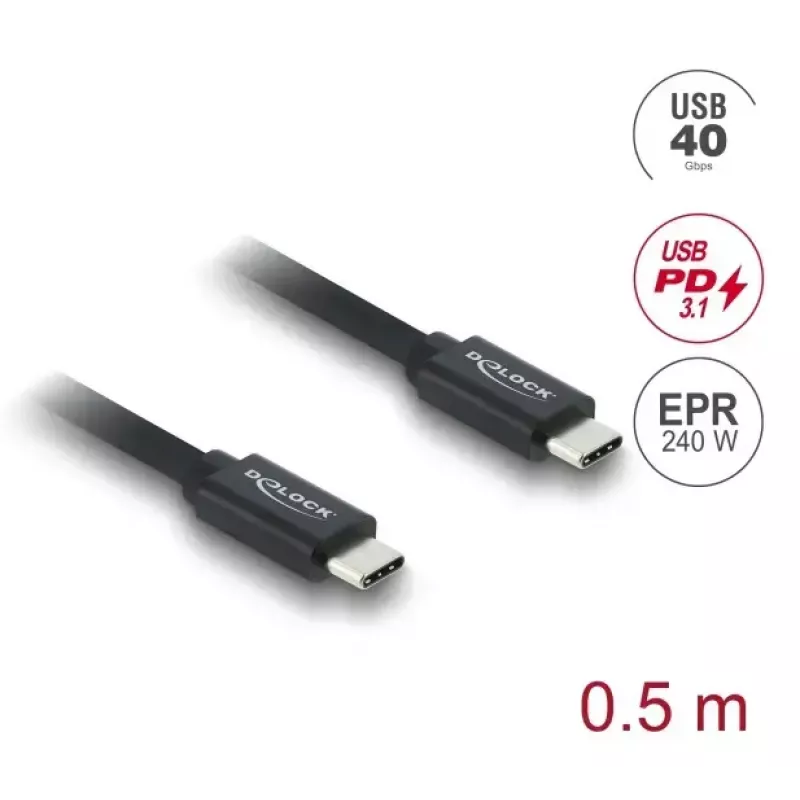 DELOCK Koaxial USB C zu USB C Kabel USB4 Gen 3x2 40 Gbit/s USB PD 3.1 240W 0,5 m