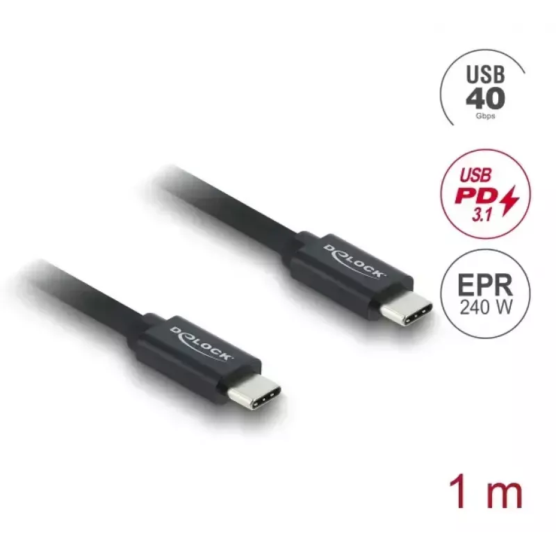 USB-C auf USB-C Koaxialkabel DELOCK USB4 Gen 3x2 40 Gbit/s USB PD 3.1 240 W 1 m