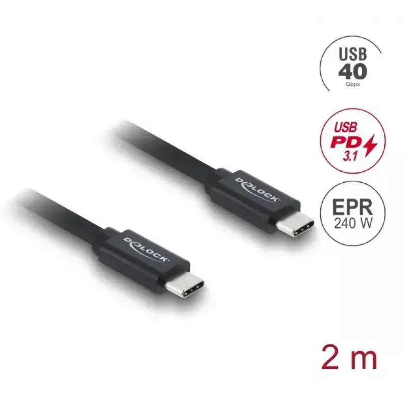 DELOCK USB4 Gen 3x2 Koaxial USB-C-zu-USB-C-Kabel 40 Gbps PD 3.1 240 W 2 m