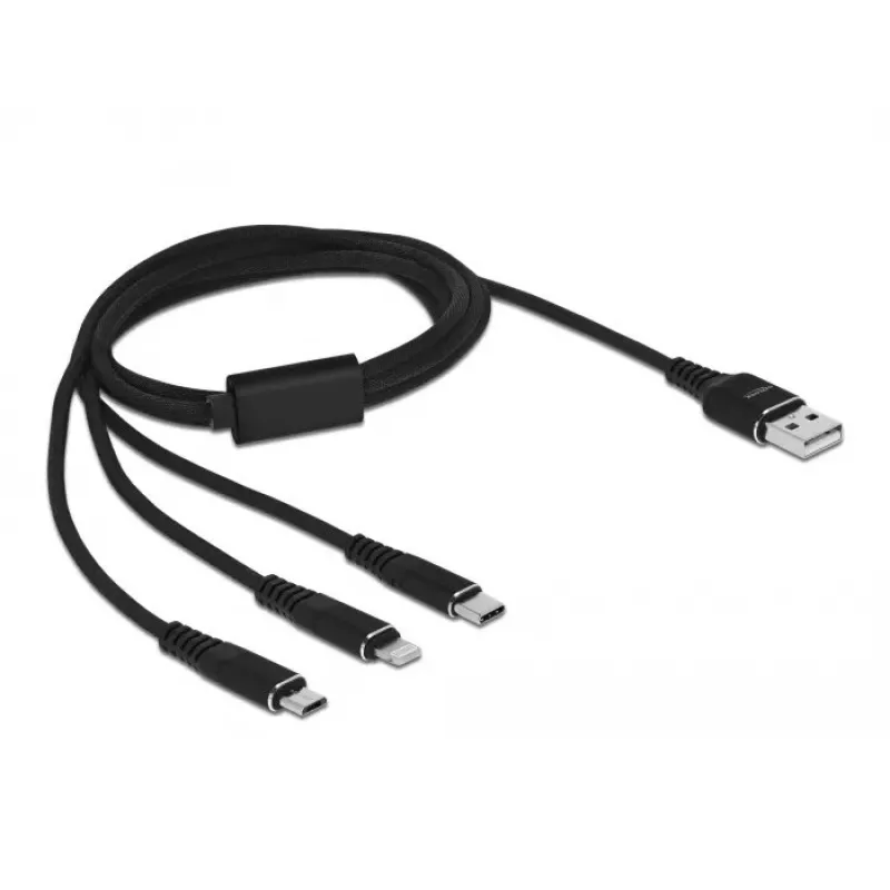 USB-Ladekabel DeLOCK 3-in-1 Typ-A auf Lightning Micro-USB USB Typ-C 1 m schwarz