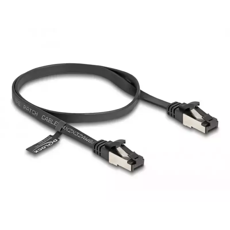 Netzwerkkabel DeLOCK RJ45 Flach-Patchkabel Stecker zu Stecker Cat.8.1 flexibel 0,5 m schwarz