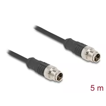 Netzwerkkabel DeLOCK M12 Kabel X-kodiert 8-polig Stecker auf Stecker Cat5e 5 m Schwarz