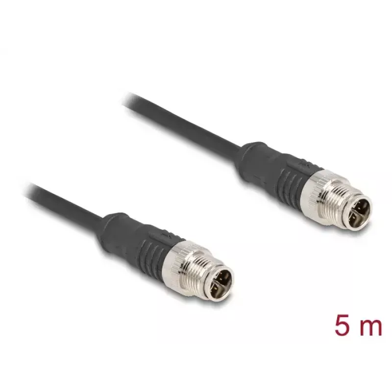 Netzwerkkabel DeLOCK M12 Kabel X-kodiert 8-polig Stecker auf Stecker Cat5e 5 m Schwarz