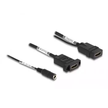 DeLOCK HDMI-Kabel 4K 60 Hz mit DC-Speisung 2,1 x 5,5 mm 0,30 m Panel-Mount