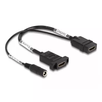 DeLOCK HDMI-Kabel 4K 60 Hz mit DC-Speisung 2,1 x 5,5 mm 0,30 m Panel-Mount