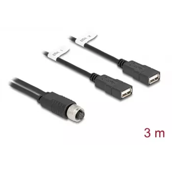 DeLOCK 60651 Sensor-/Aktor-Kabel 3 m M12 2 x USB Typ-A Schwarz