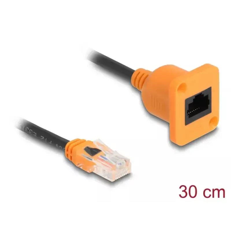 Netzwerkkabel DELOCK 90803 Cat5e U/UTP RJ-45 zu RJ-45 Schwarz/Orange 0,3 m