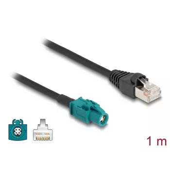 Koaxialkabel DELOCK 90697 — 1 m, HSD Z auf RJ-45, Schwarz/Blau