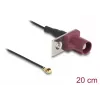 Koaxialkabel DELOCK 90730 — FAKRA D auf I-PEX MHF1, 0,2 m, Ø1,13 mm, schwarz/bordeaux