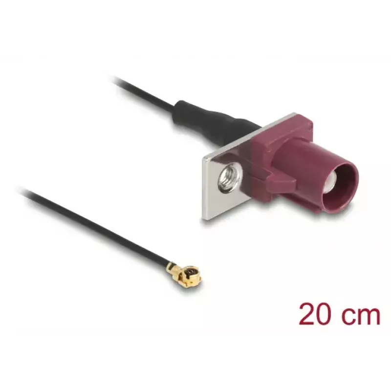 Koaxialkabel DELOCK 90730 — FAKRA D auf I-PEX MHF1, 0,2 m, Ø1,13 mm, schwarz/bordeaux