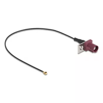 Koaxialkabel DELOCK 90730 — FAKRA D auf I-PEX MHF1, 0,2 m, Ø1,13 mm, schwarz/bordeaux