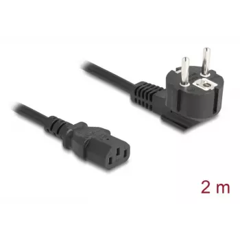 PC-Netzkabel DELOCK 81326 — geerdet CEE 7/7 (90°) auf IEC C13, 2 m, 3×0,75 mm², schwarz
