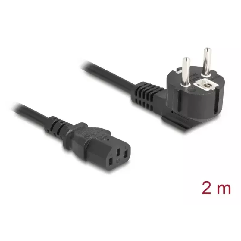 PC-Netzkabel DELOCK 81326 — geerdet CEE 7/7 (90°) auf IEC C13, 2 m, 3×0,75 mm², schwarz