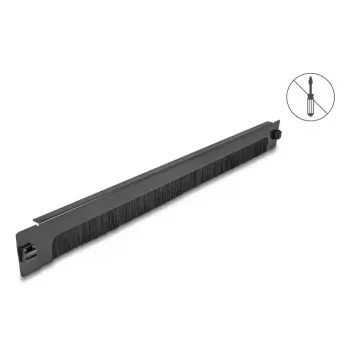 DELOCK 19 Zoll 1U Kabelmanagement-Bürstenleiste, unten offen, werkzeuglos, Metall, schwarz