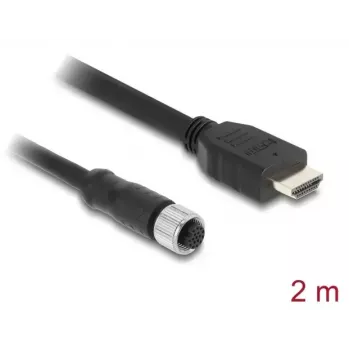 DELOCK M12 A-codiert 17‑polig (Buchse) auf HDMI (Stecker) Kabel 2 m