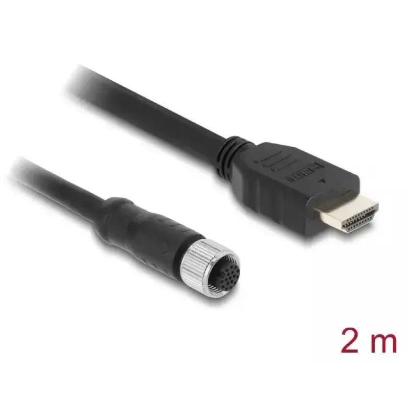 DELOCK M12 A-codiert 17‑polig (Buchse) auf HDMI (Stecker) Kabel 2 m
