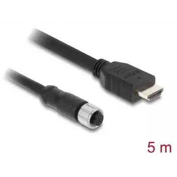 Kabel DELOCK M12 A-codiert 17-polige Buchse auf HDMI Stecker 5 m schwarz