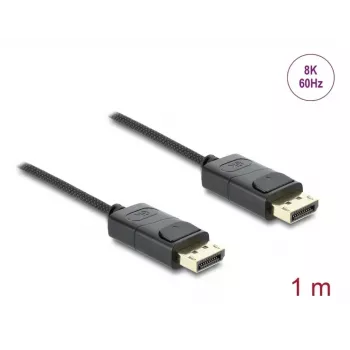 DELOCK Koaxial-DisplayPort-Kabel 8K 60 Hz, DisplayPort–DisplayPort, 1 m, schwarz, geflochtener Mantel