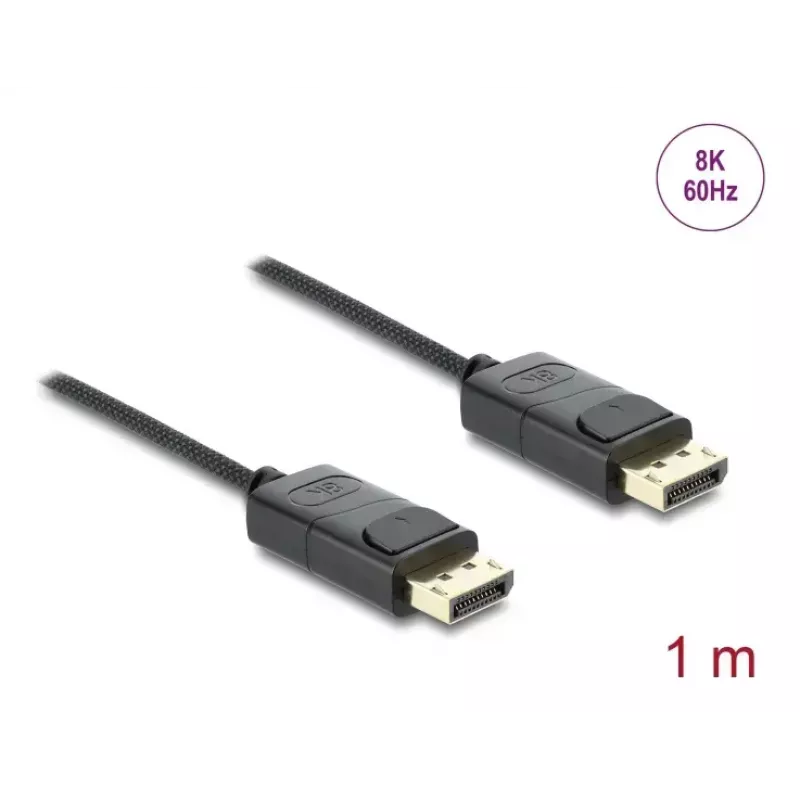 DELOCK Koaxial-DisplayPort-Kabel 8K 60 Hz, DisplayPort–DisplayPort, 1 m, schwarz, geflochtener Mantel