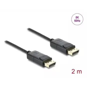 DELOCK Koaxiales DisplayPort-Kabel 8K 60 Hz, DisplayPort auf DisplayPort, 2 m, schwarz, geflochten